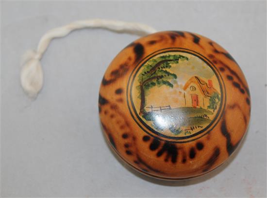 A 19th century Tunbridgeware whitewood yo yo, 3in.